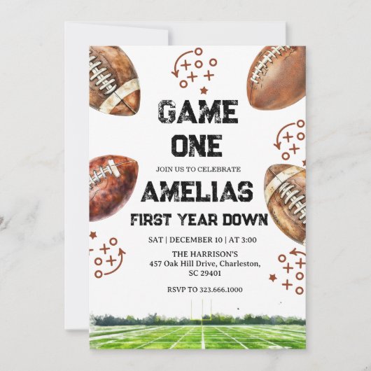 Football 1st Birthday American Sports Game On  招待状 (正面)
