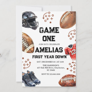 Football 1st Birthday American Sports Game On  招待状
