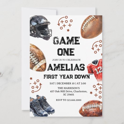 Football 1st Birthday American Sports Game On  招待状 (正面)