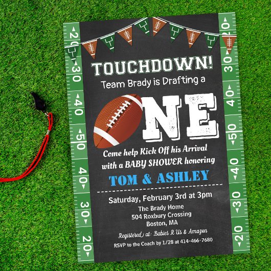 Football 1st First Birthday Chalkboard Invitation 招待状