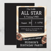 Football All Star Sports Kids First 1st Birthday 招待状 (正面/裏面)