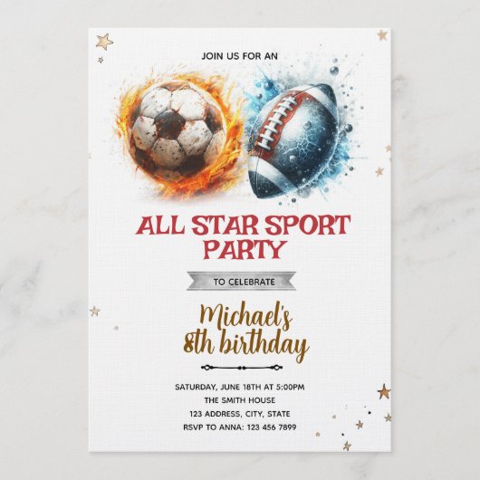 Football and soccer party Invitation 招待状 (正面)