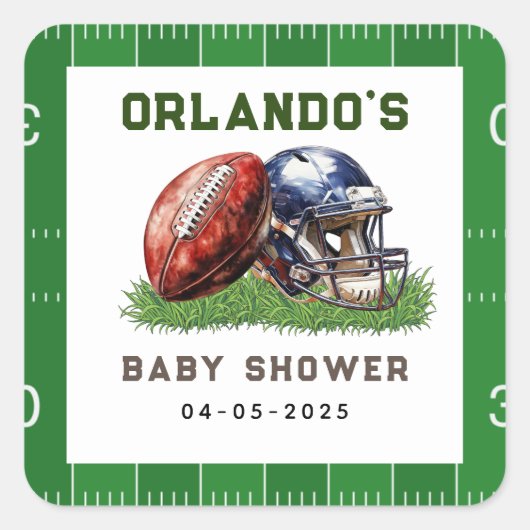 Football Baby Shower | 小さなスターがやってくる スクエアシール (正面)