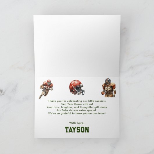 Football Baby Shower A Little All Star Is On His サンキューカード (内部)