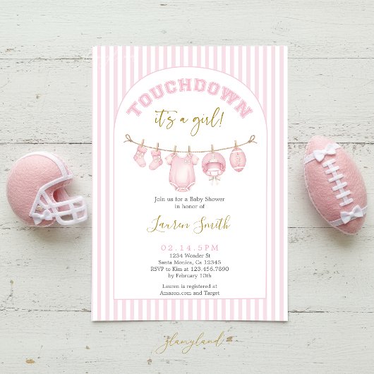 Football Baby Shower Girl 招待状