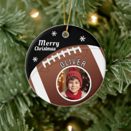 Football Ball Custom Name Merry Christmas Photo セラミックオーナメント