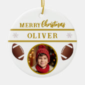 Football Ball Custom Name Merry Christmas Photo セラミックオーナメント (正面)