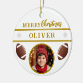 Football Ball Custom Name Merry Christmas Photo セラミックオーナメント (左)