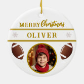 Football Ball Custom Name Merry Christmas Photo セラミックオーナメント (裏面)
