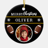 Football Ball Custom Name Merry Christmas Photo セラミックオーナメント (正面)