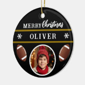 Football Ball Custom Name Merry Christmas Photo セラミックオーナメント (左)