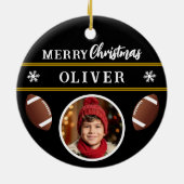 Football Ball Custom Name Merry Christmas Photo セラミックオーナメント (裏面)
