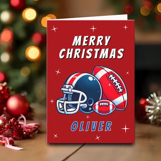 Football Ball Helmet Cartoon Merry Christmas カード