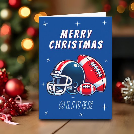 Football Ball Helmet Cartoon Merry Christmas カード
