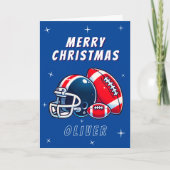 Football Ball Helmet Cartoon Merry Christmas カード (正面)