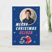 Football Ball Helmet Cartoon Photo Merry Christmas カード (正面)