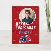 Football Ball Helmet Cartoon Photo Merry Christmas カード (正面)