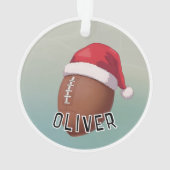 Football Ball with Red Santa Hat Name Christmas オーナメント (裏面)