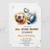Football baseball and soccer party Invitation 招待状 (正面/裏面)