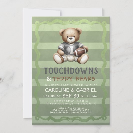 Football Bear Baby Shower 招待状 (正面)