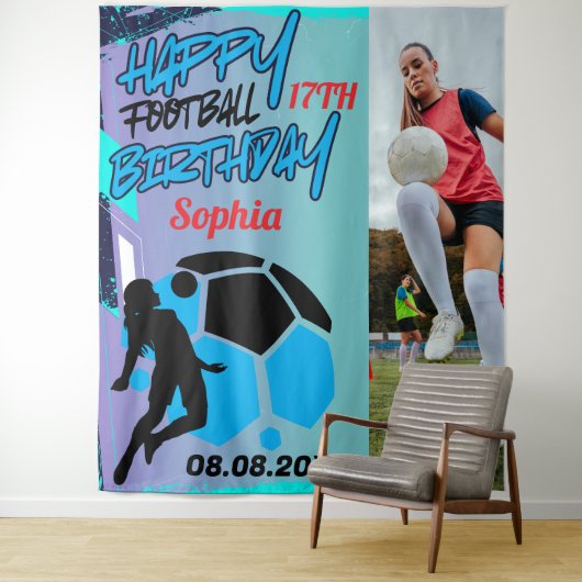 Football Birthday, Football Girl Player Backdrop タペストリー (インサイチュ)