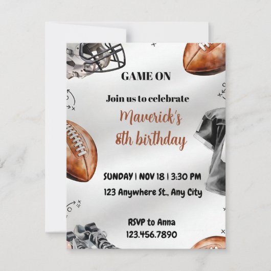 Football Birthday Invitation American Sports Party シーズンカード (正面)