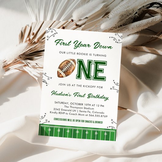 Football Birthday Party First Year Down 招待状