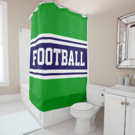 FOOTBALL Bold Navy Blue Green White Racing Stripes シャワーカーテン