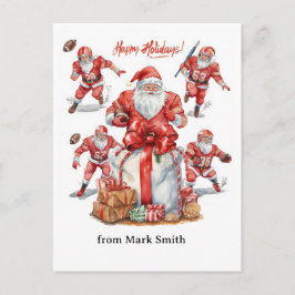Football Christmas with Santa Claus シーズンポストカード