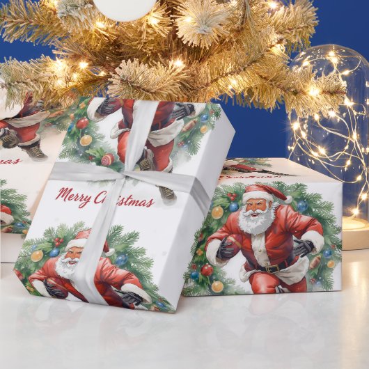 Football Christmas with Santa Claus ラッピングペーパー (クリスマス)