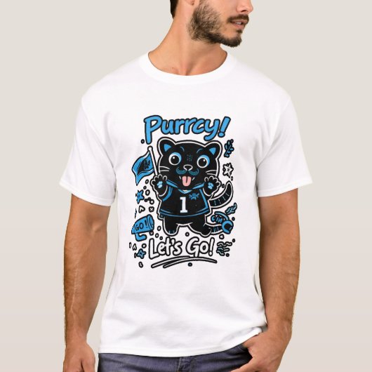 Football Fan Cat Illustration – Cute Mascot Style Tシャツ (正面)