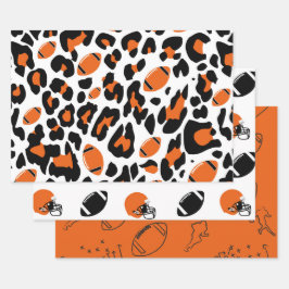 Football Fan Gear Black Orange Cheetah Print ラッピングペーパーシート