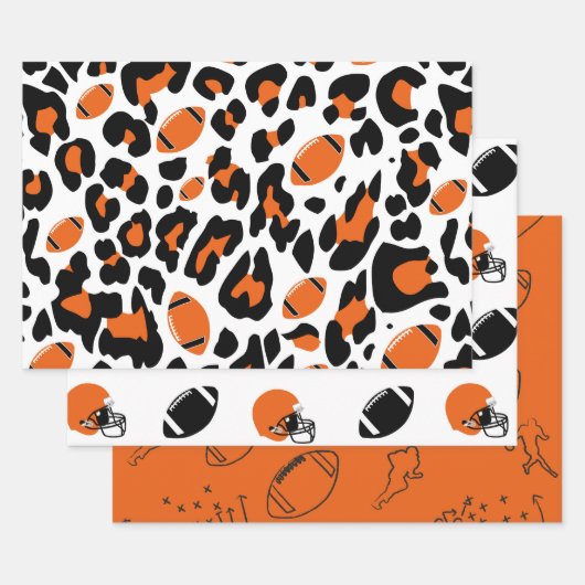 Football Fan Gear Black Orange Cheetah Print ラッピングペーパーシート (セット)