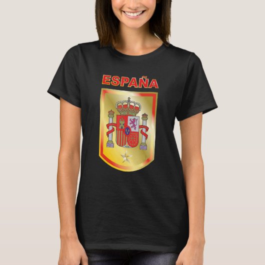 Football Fans Spain Flag Crest Tシャツ (正面)