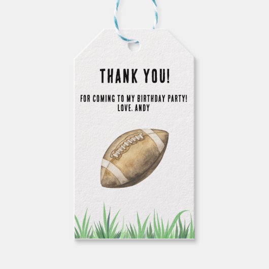 Football First Year Down Birthday Party ギフトタグ (正面)