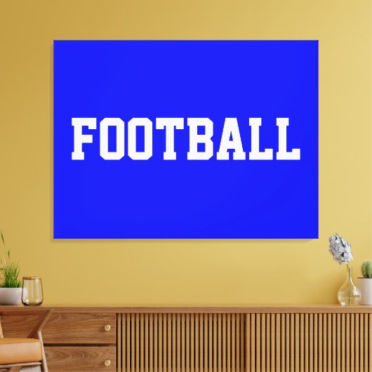 FOOTBALL Fun Bold Sporty White Text On Royal Blue キャンバスプリント (インサイチュ (リビング))