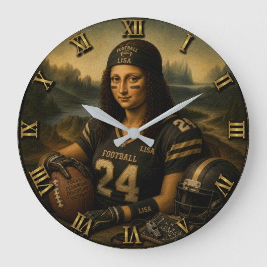 Football Funny Mona Lisa ラージ壁時計 (正面)