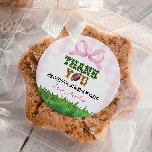 Football Girl Birthday Party Pink Bow ラウンドシール