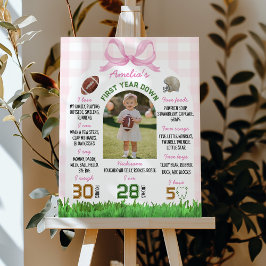 Football Girl First Birthday Pink Bow Milestone ポスター