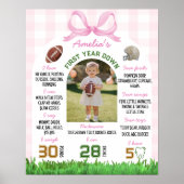 Football Girl First Birthday Pink Bow Milestone ポスター (正面)
