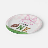 Football Girl First Year Down Birthday Pink Bow ペーパープレート (アングル)