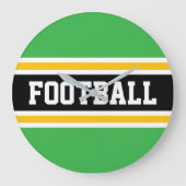 FOOTBALL Green White Black Orange Racing Stripes ラージ壁時計 (正面)
