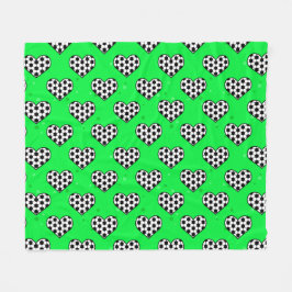 Football Heart Ball Texture - Green Background  フリースブランケット