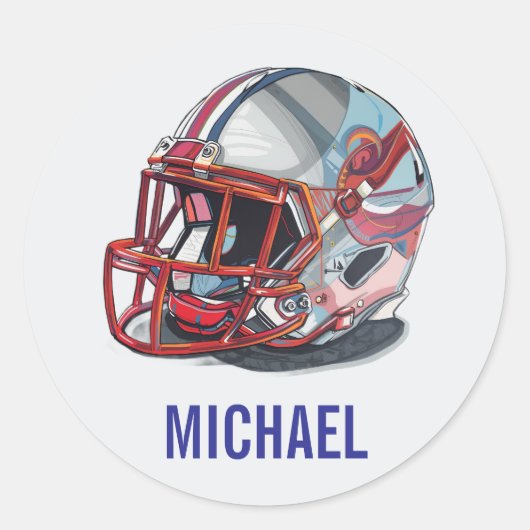 Football Helmet Pop Art Motivational Name ラウンドシール (正面)