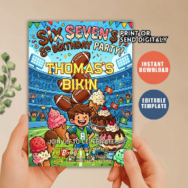 Football Ice Cream Drip Six Seven boy  Birthday  招待状