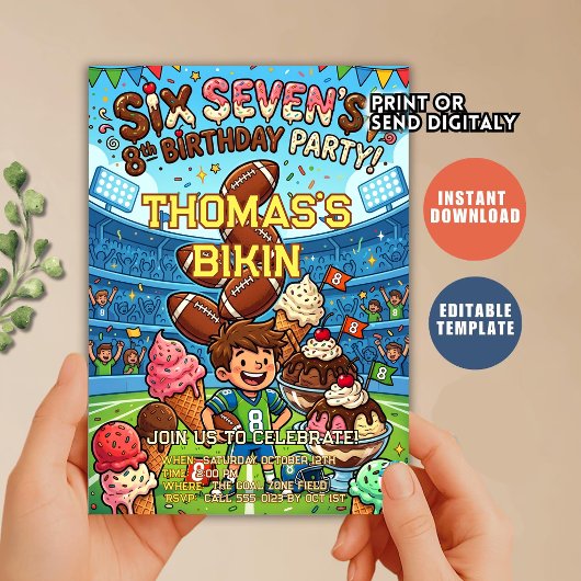 Football Ice Cream Drip Six Seven boy Birthday 招待状