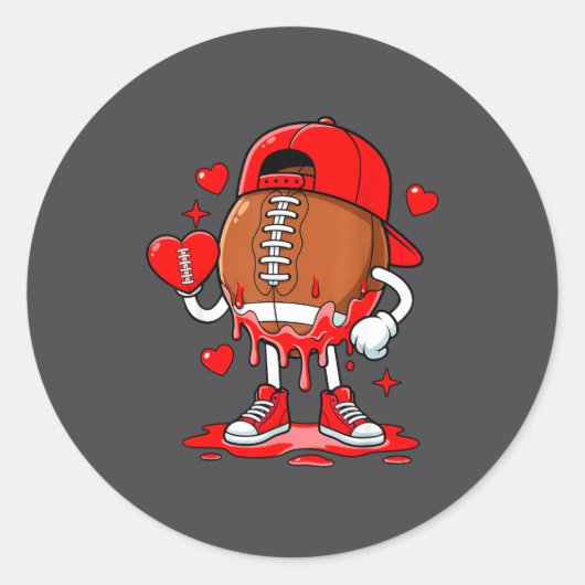 Football Ice Cream Valentine Dripng Game Day Men B ラウンドシール (正面)