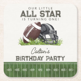 Football Little All Star Touchdown Birthday Party スクエアペーパーコースター