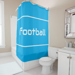 FOOTBALL Modern White Text Stripes On Azure Blue シャワーカーテン