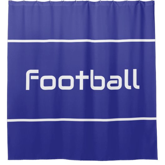 FOOTBALL Modern White Text Stripes On Deep Blue シャワーカーテン (正面)